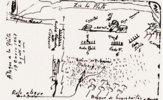 Croquis del combate de La Plata hecho por Raúl en su diario de campaña