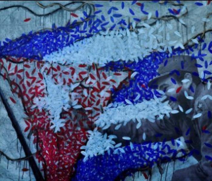 Pintura en acrílico, impresión digital y tela en homenaje al líder histórico de la Revolución, en su 87 cumpleaños. Autor: Michel Mirabal; Roberto Salas